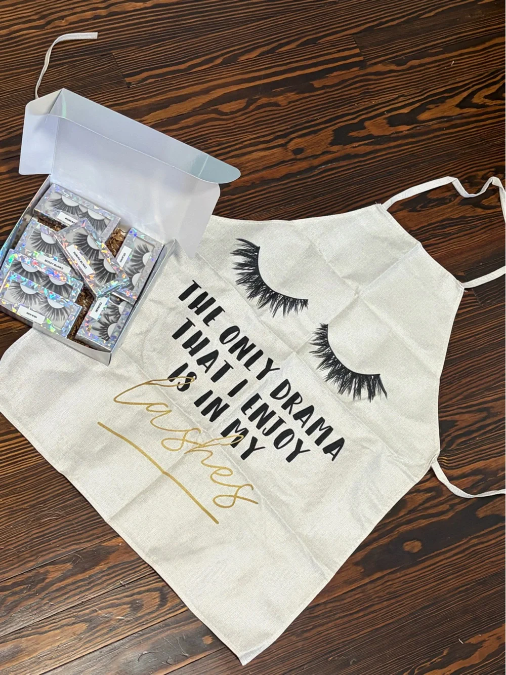 Canvas Makeup Apron with Black Eyelash Print - 7 assorted lash bundle